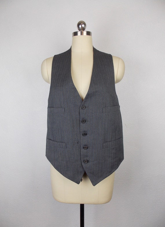 1980's Men's Dark Gray Pinstripe Vest