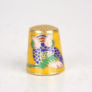 Vintage Cloisonné  Thimble with Owl Figure