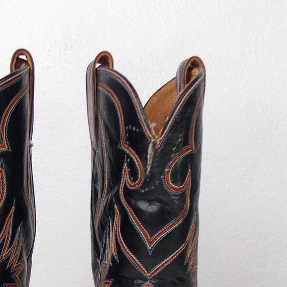 Vintage Black Leather Cowboy Boots with Multicolo… - image 6