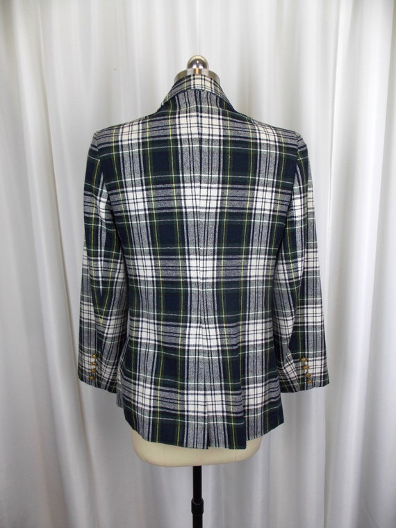 1970's Wool Plaid Blazer Blue and Green - image 4
