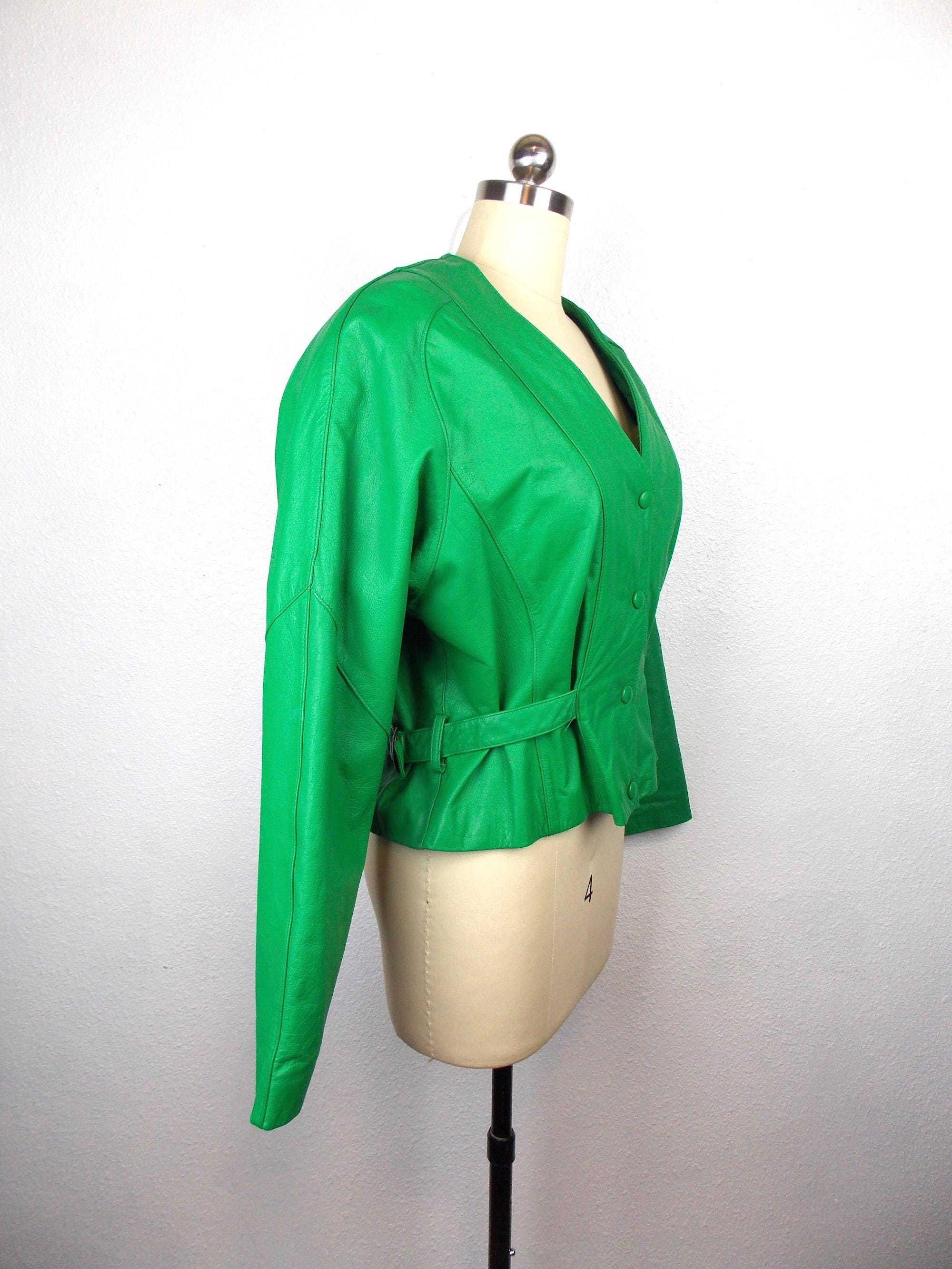 ジャケット・アウター 80-90's old tailored jacket 2b green 90s Vintage Green Leather Jacket Zig Zag Hem oversize 80s
