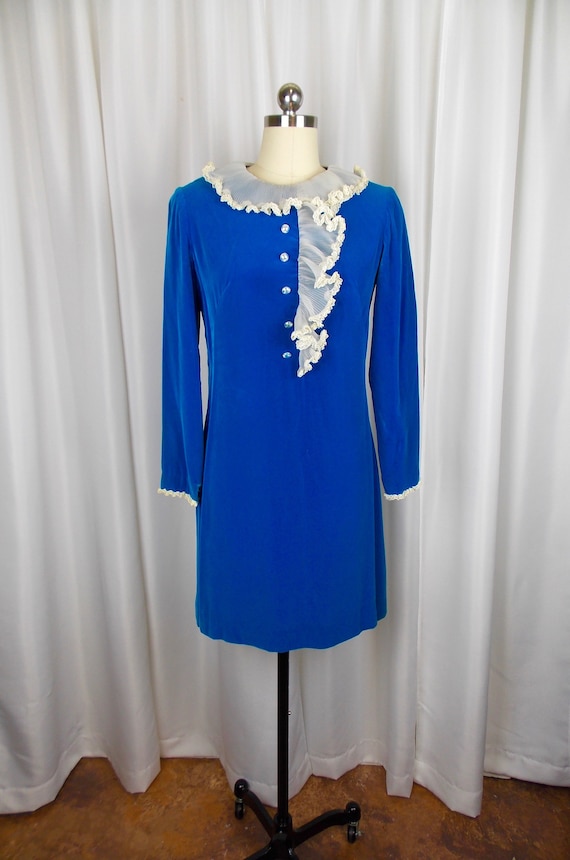 Gay Gibson Blue Velvet Mini Dress 1960's 1970's