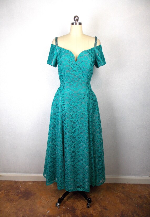 1950's Lace Off the Shoulder Formal Dress - image 1