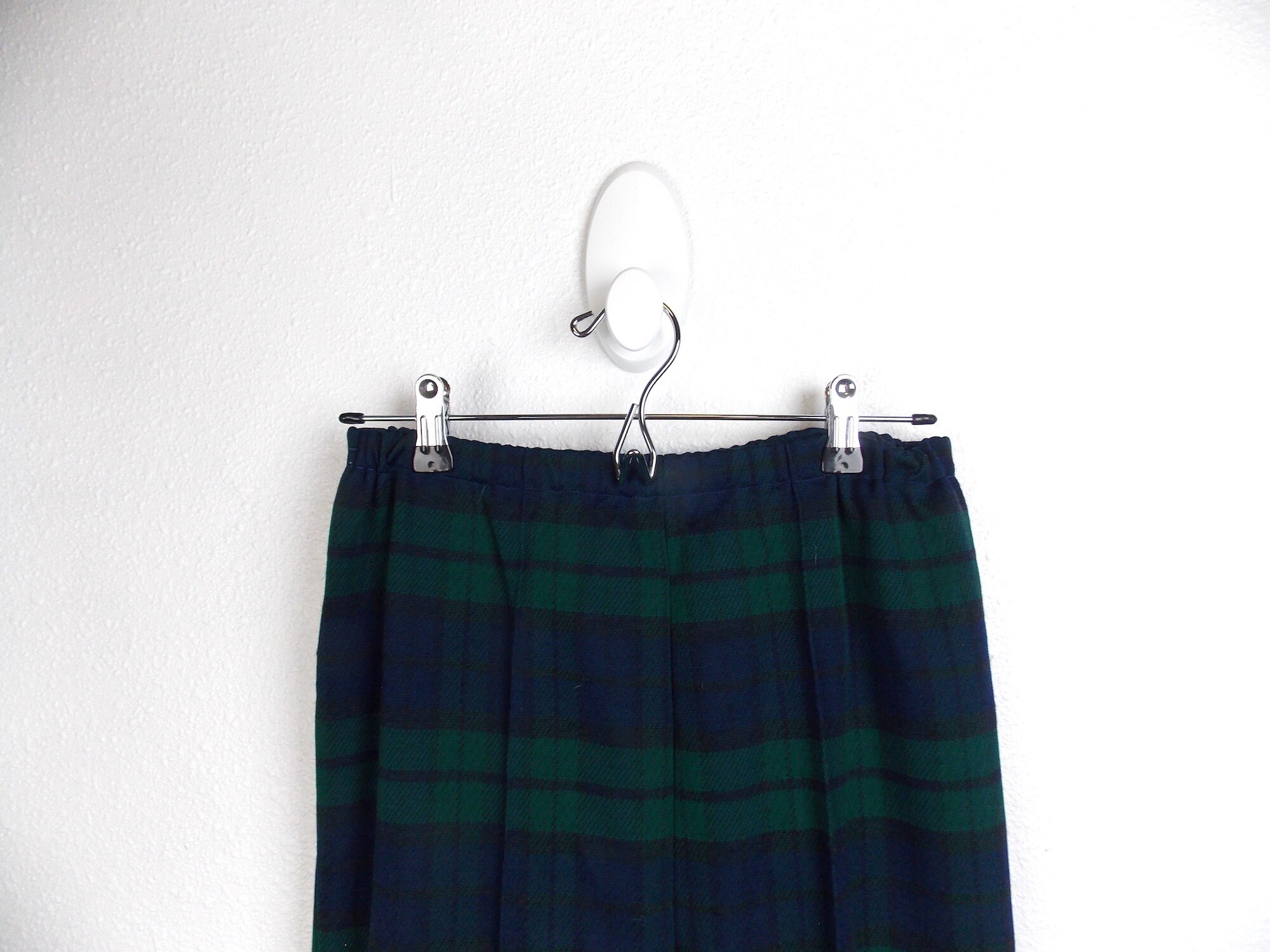 1970's Plaid Polyester Knit Bell Bottom Pants in Blue and Green 
