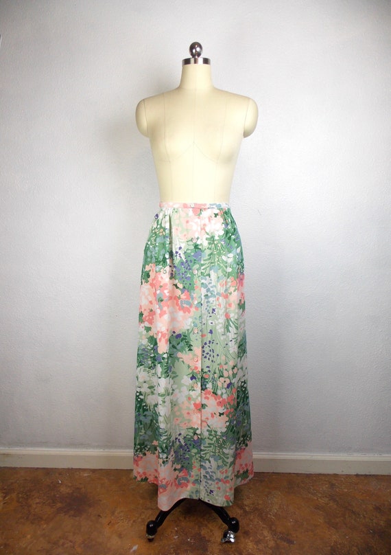1970's Floral Print Maxi Skirt 28 Waist