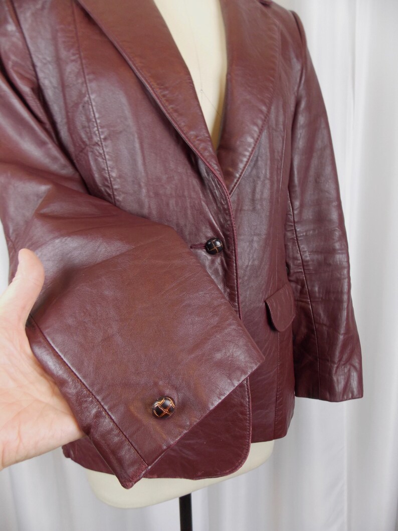 Tony Lama Womens Leather Blazer Jacket 1980's Oxblood Red image 6