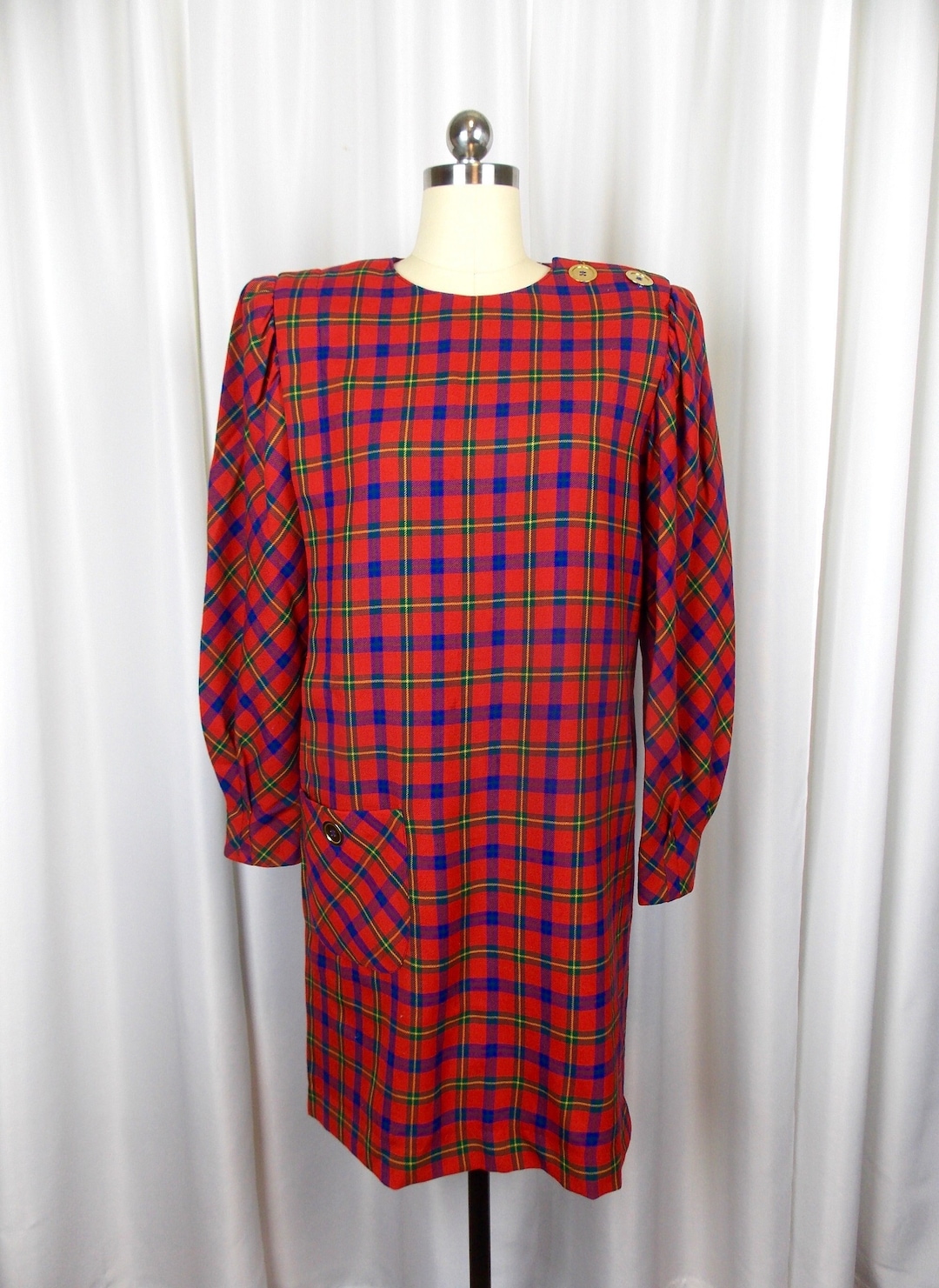 1980's Albert Nipon Red Window Pane Plaid Dress Royal Stewart Plaid - Etsy