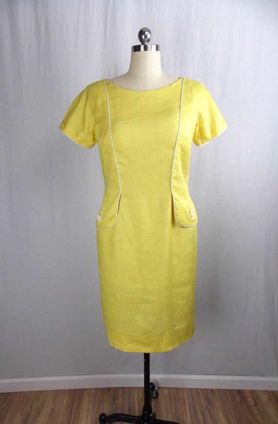 1960's Daffodil Yellow Linen Shift Dress "Chudiks"