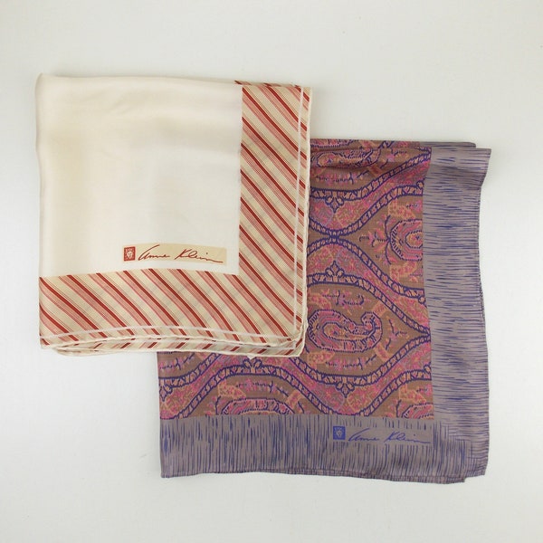 Two Vintage Anne Klein Silk Square Scarves