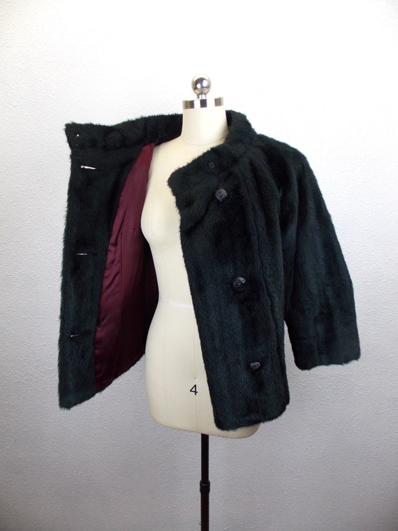 1960's Black Faux Fur Jacket Short Coat Size M - image 5