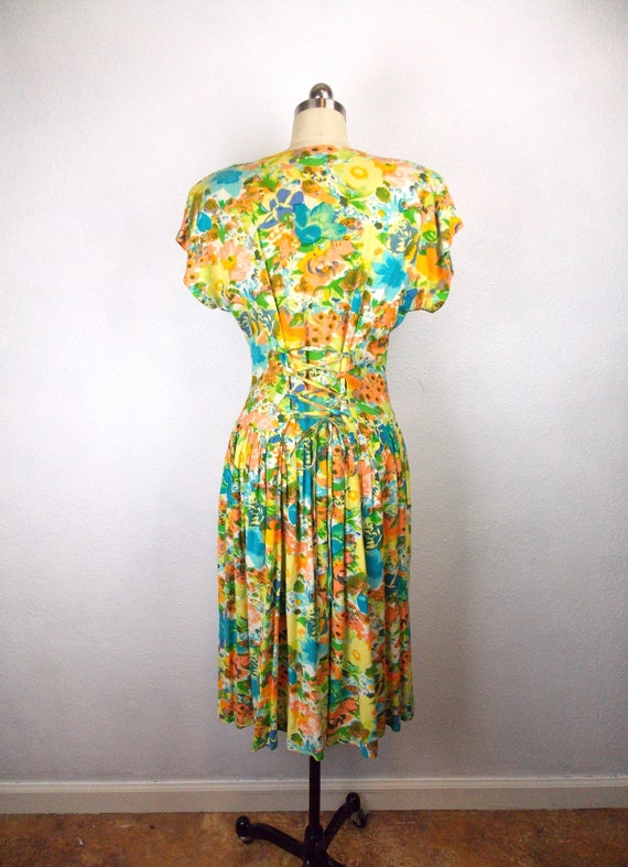 1990's Floral Drop Waist Dress - image 5