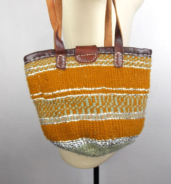 Vintage Woven Fiber Bucket Bag Shoulder Bag Marke… - image 3