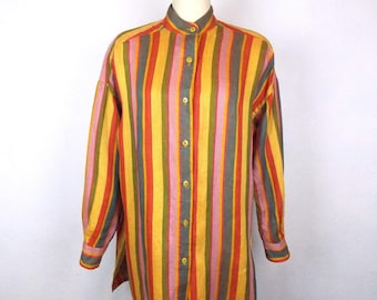 Camisa túnica de lino a rayas Ellen Tracy, talla S