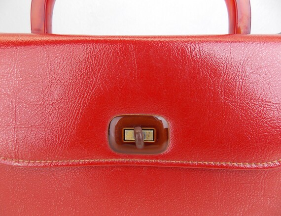 1940's 1950's Red Vinyl Top Handle Handbag Purse - image 5