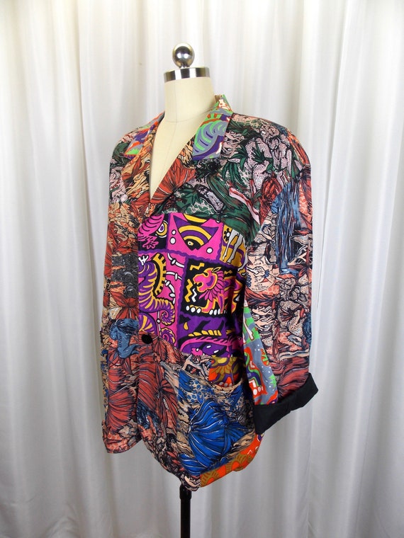 Ethnic Patchwork Print Jacket Blazer Flying Down … - image 5