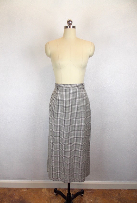 Gray Plaid Wool Skirt Straight Pencil Skirt - image 1