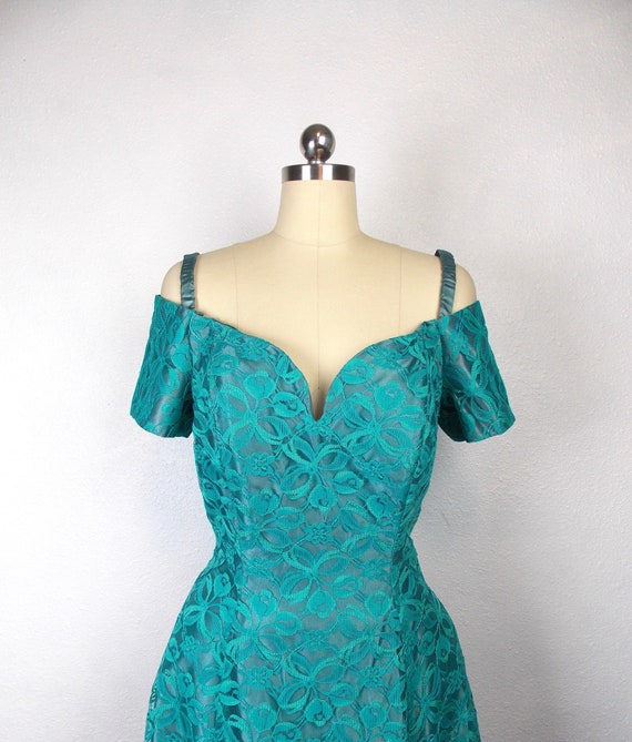 1950's Lace Off the Shoulder Formal Dress - image 2