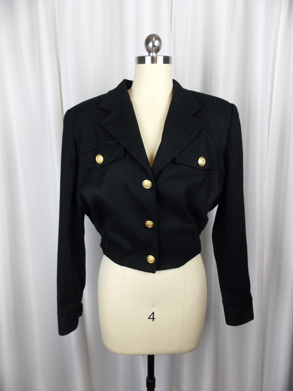 1980's Black Wool Crop Jacket Eisenhower Jacket Mi