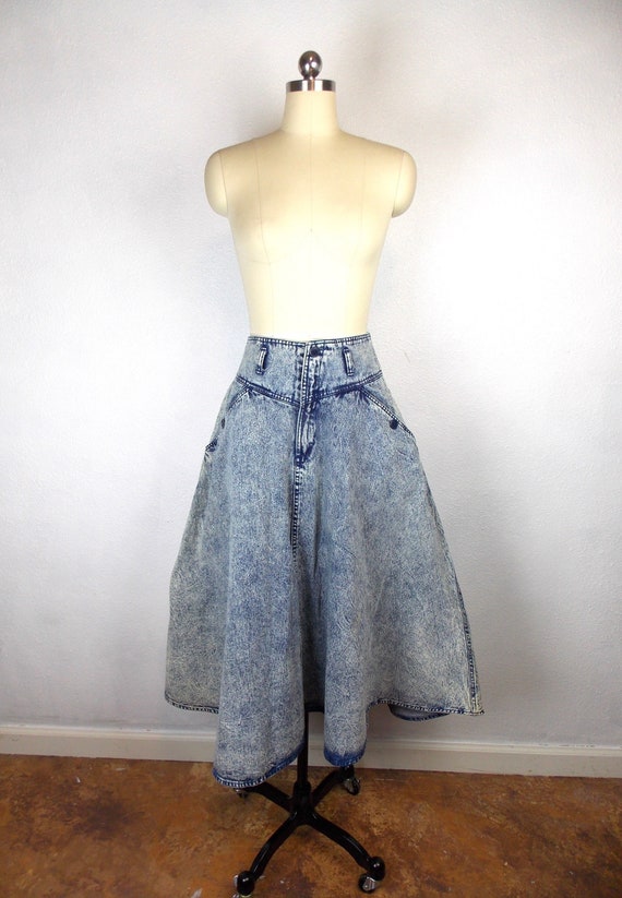 Acid Wash Bowknot Details High Waist Denim Skirt