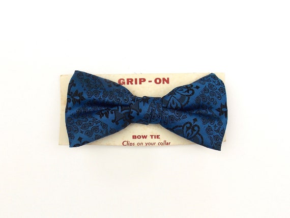 Vintage Clip On Blue Bow Tie 1950's 1960's - image 3