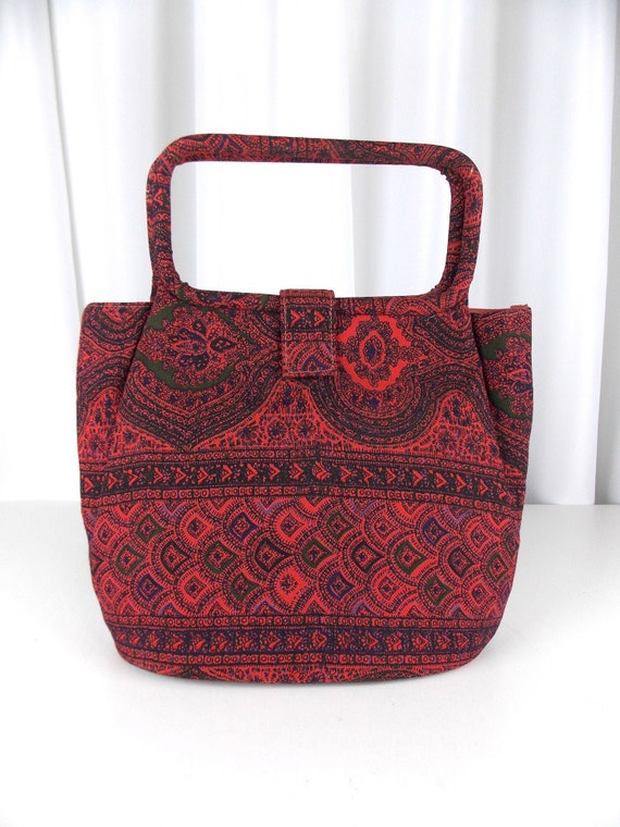 Red Paisley Print Handbag 1950's 1960's