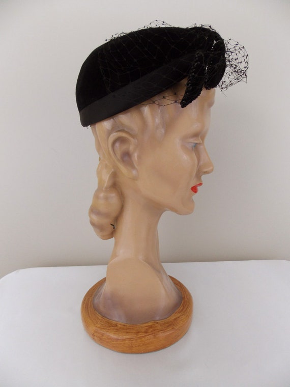 Black Felt Cocktail Hat with Netting - image 3