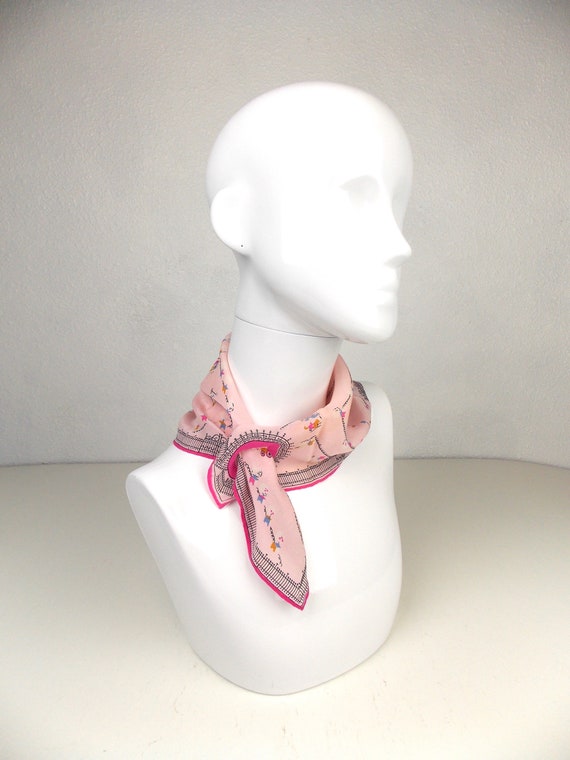 Women's Vintage Printed Square Grey Silk Scarf