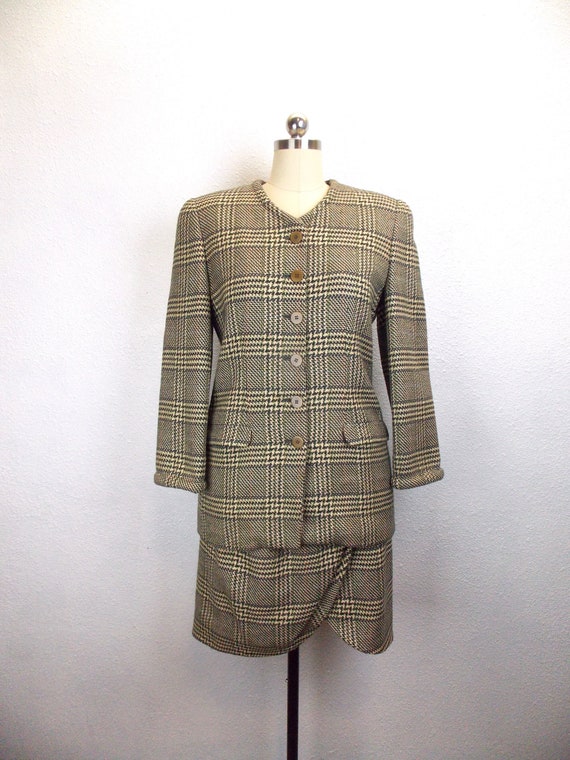 1990's Giorgio Armani Plaid Skirt Suit Wool and C… - image 1