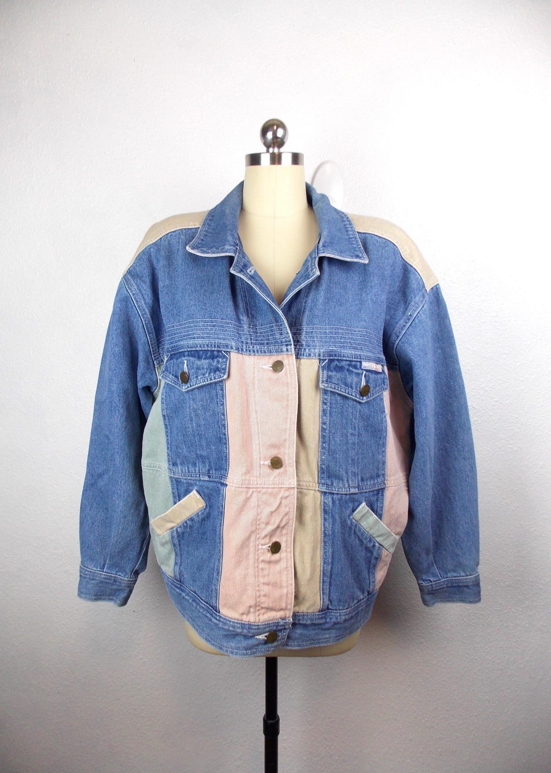 Retro Color Block Jacket Vintage Color Block Oversized Denim Jacket Together Label - Etsy