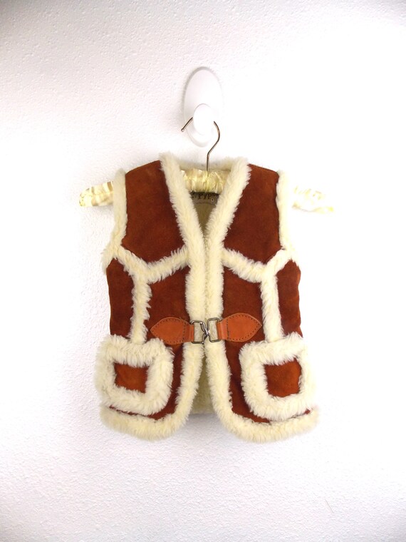 1970's Child's Sherpa Suede Shearling Vest Size 4