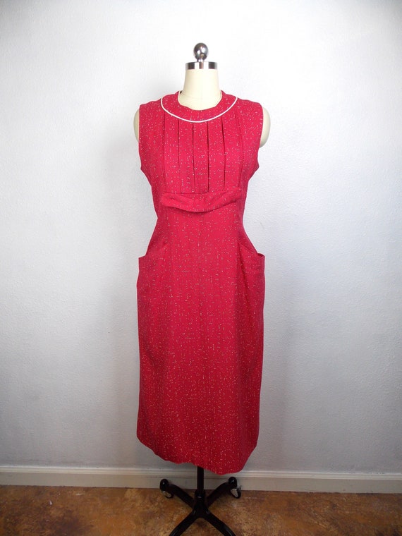 1950's Red Linen Sleeveless Dress