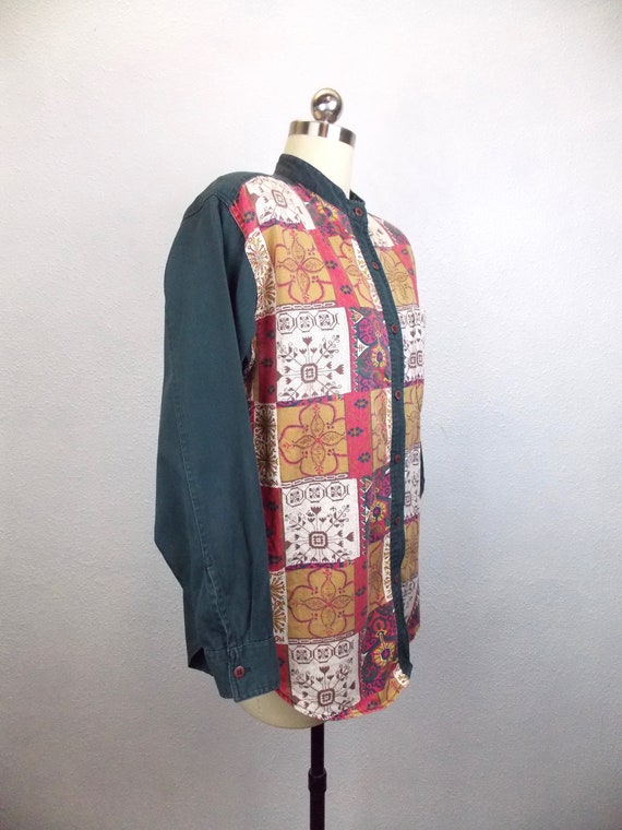 Vintage Gitano Patchwork Print Button Down Long S… - image 2