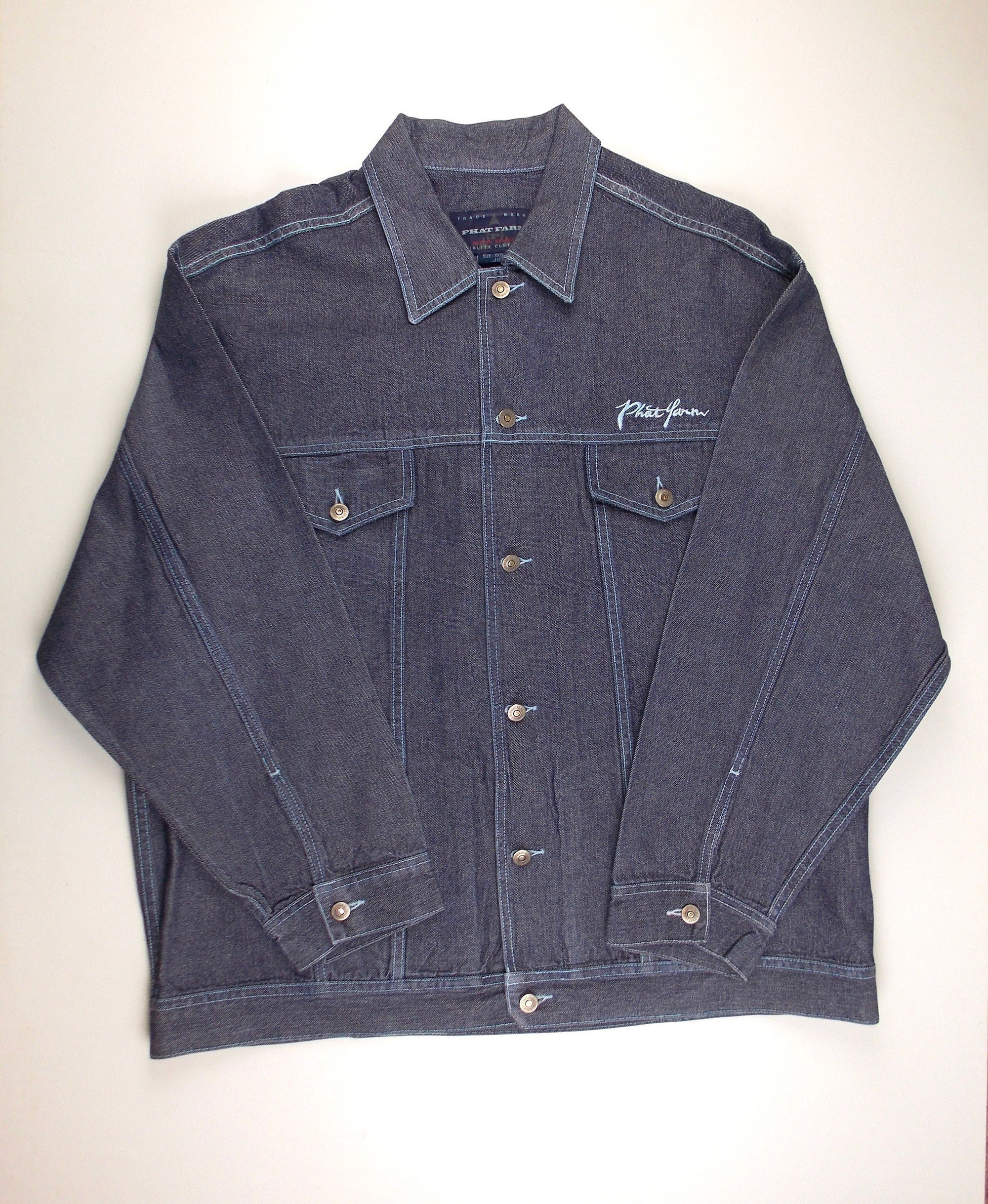VINTAGE Phat Farm Jacket Adult 3XL Dark Blue Denim Trucker VINTAGE Phat Farm Jacket Adult 3XL Dark Blue Denim Trucker