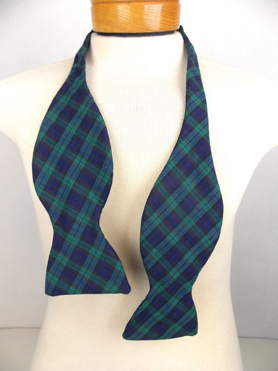 Blue and Green Plaid Bow Tie Resilio 1970's 1980's - image 4