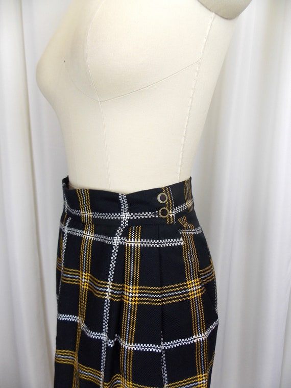 1990's Plaid Wool Skirt Black and Yellow Pencil S… - image 3