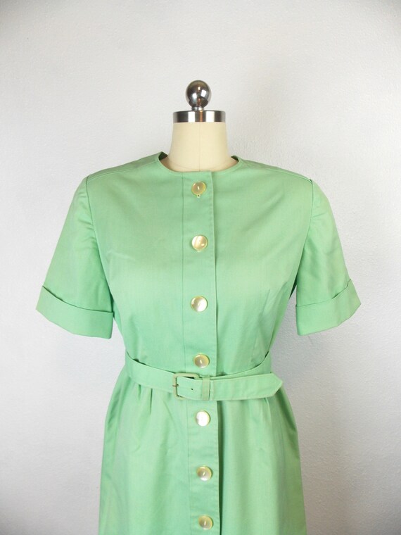 1960's Green Shirt Dress with Matching Belt Gem