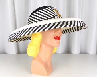 Whittall and Shon Black and White Large Picture Hat 1990's Derby Day