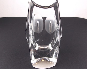 Vintage 1970's Daum Crystal Glass Owl Sculpture  Made in France