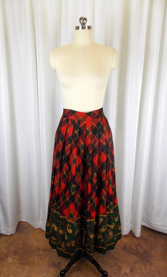 1980's Equestrian Theme Pleated Skirt Size 12 Red 