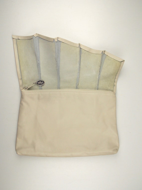 1980's Leather Clutch Handbag Biege - image 3