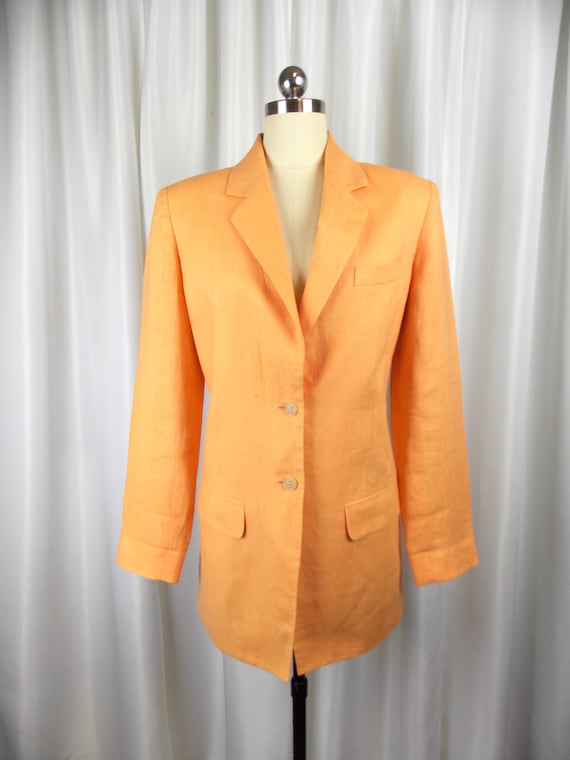 Melon Orange Linen Blazer Jacket Ellen Tracy Size