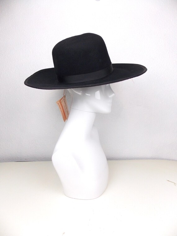Vintage Black Wide-Brim wool Felt Hat with mink Fur Band Vintage GEORGETTE Black Wide Brim Hat – Fur Felt, Feathered  main image 3
