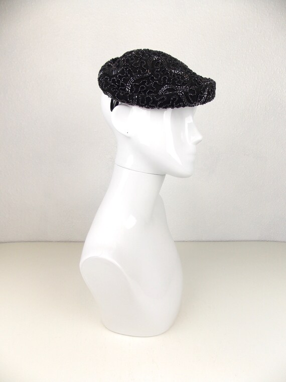 1940's 1950's Black Heavily Beaded Hat Volk - image 4