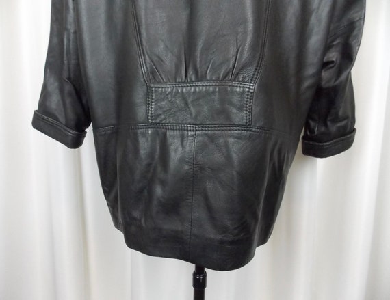 1980's Black Leather Jacket Coat Medium Hip Length - image 6