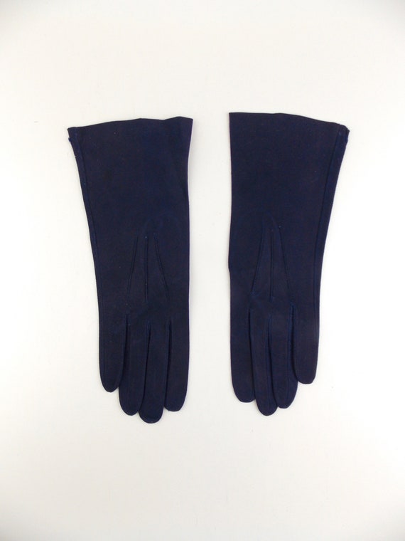 Navy Blue Gloves with Suede Finish Size 7 1950's … - image 2