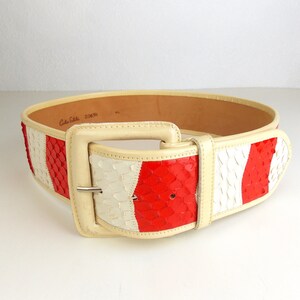 1990's Carlos Falchi Red and White Leather Belt Size M / L