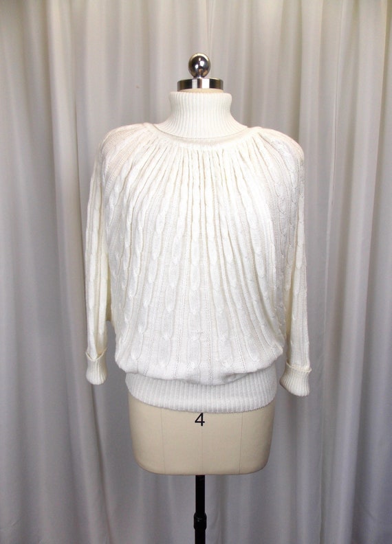 1980's 1990's Cable Knit Turtleneck Sweater with … - image 1