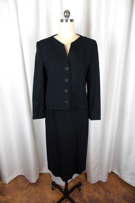 Black Wool Skirt Suit Two Piece Kirkwall 1960's XS