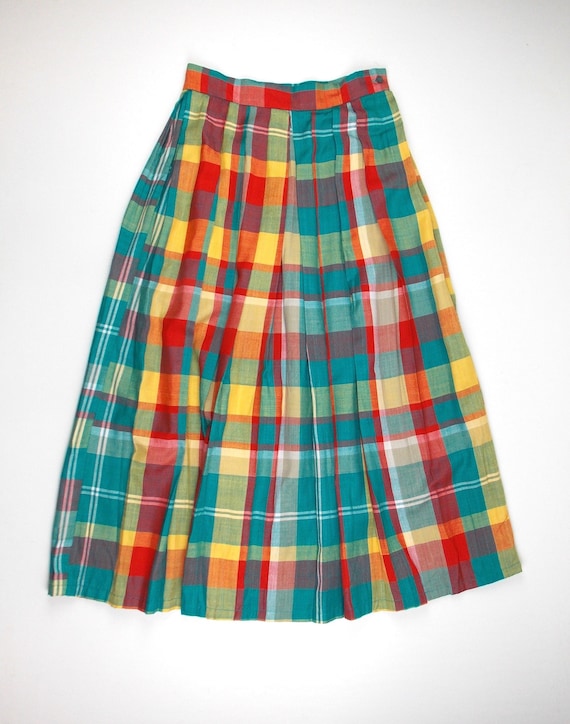 80〜90s Vintage Quilt Pleats Check Skirt Vintage Plaid Skirt 90s Pleated School Girl Skirt Amanda