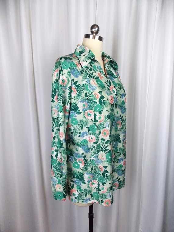 1970's Floral Print Tunic Top Polyester Knit - image 2